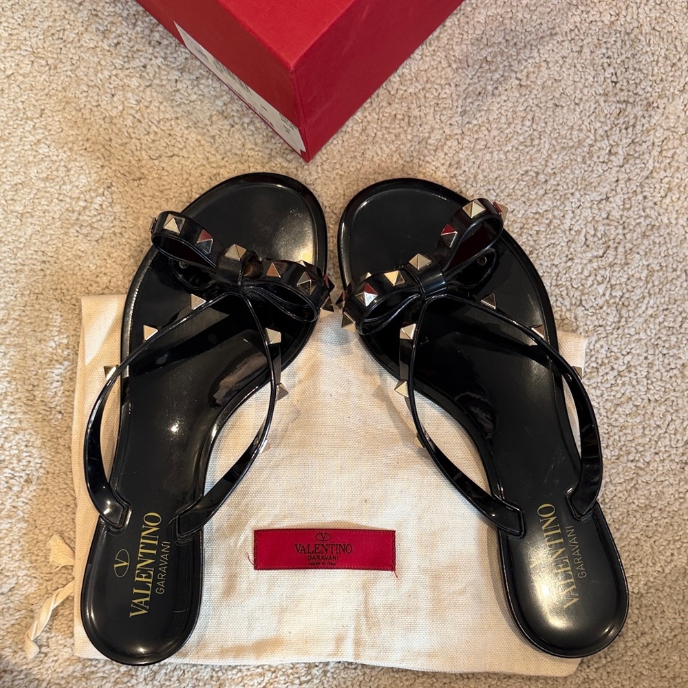 Valentino Garavani Black Studded Sandals Size 38, Like New w/Box